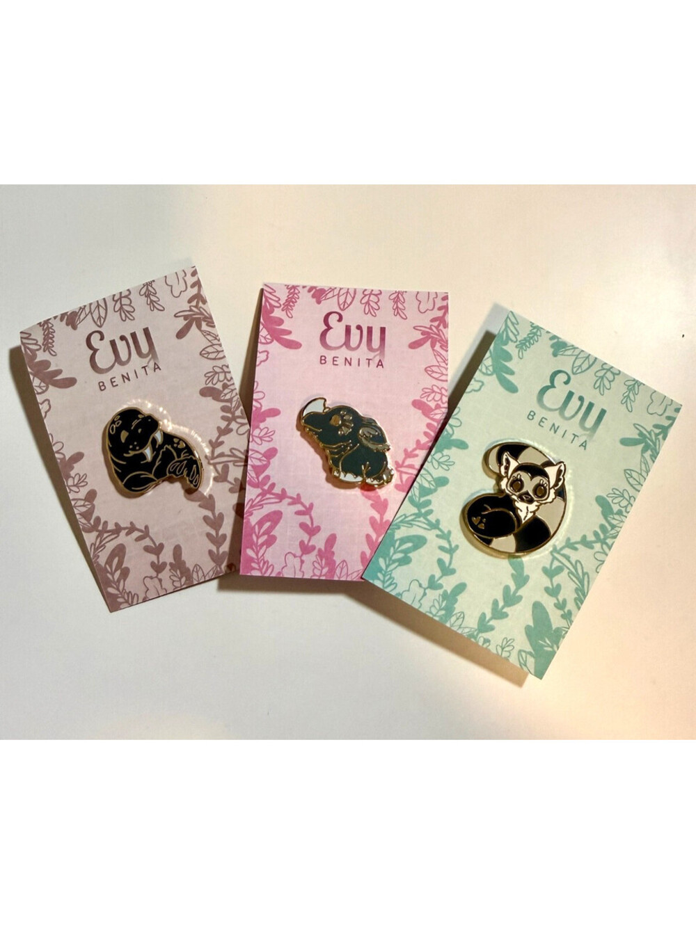 LOT Evy Benita Enamel Animal Lapel Pins - Rhinoceros, Walrus, Ring-Tailed Lemur